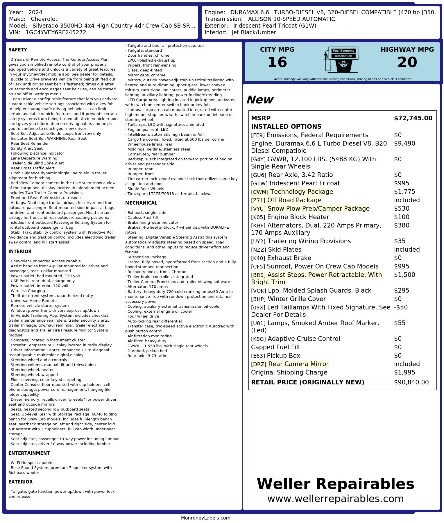 2024 CHEVROLET Silverado 3500HD High Country 4WD Crew Cab - Image 15