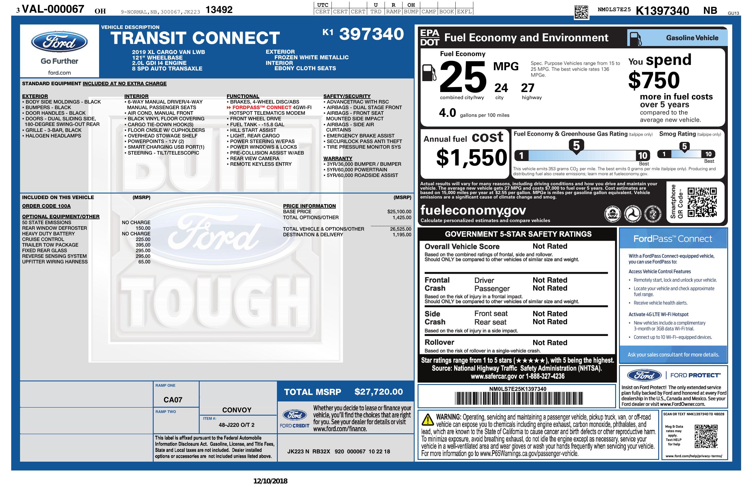 2019 FORD Transit Connect XL Cargo Van - Image 16