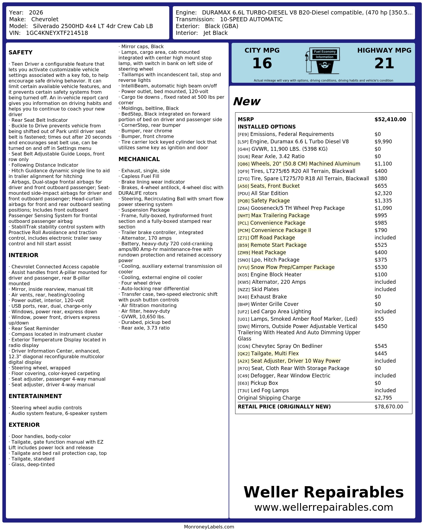 2026 CHEVROLET Silverado 2500HD 4WD LT Crew Cab Long Bed - Image 17